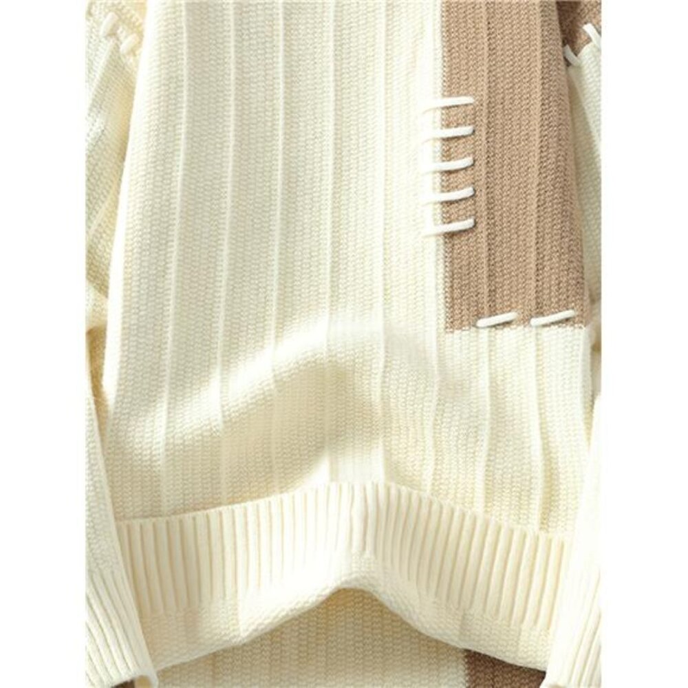 NWT Men's Color Block Ribbed Knit Sweater | Beige & Cream Jumper - Picture 3 of 5